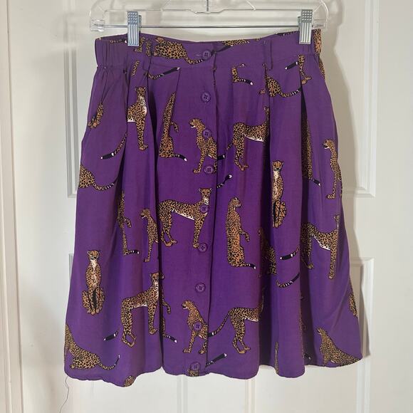 ModCloth Leopard Purple Small A Line Mini Skirt Pockets - Picture 1 of 12